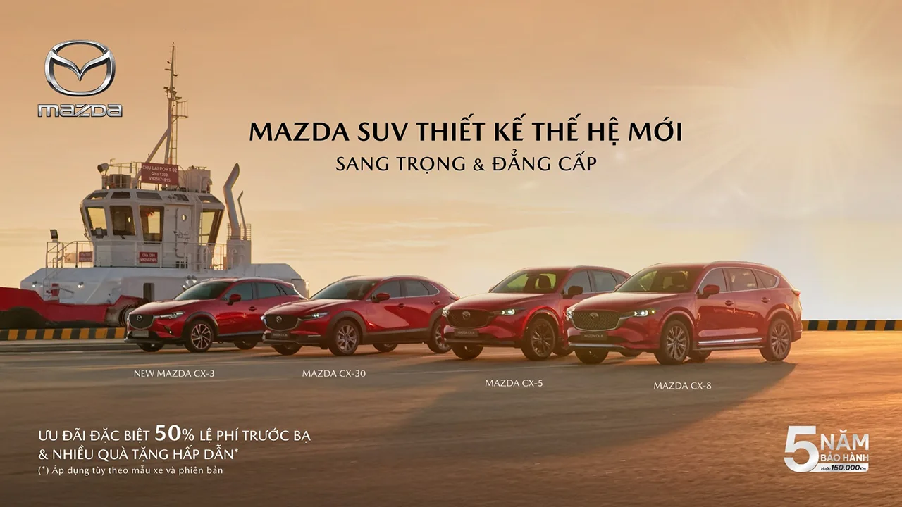 Tháng 9/2025, Mazda ưu đãi tương đương 50% lệ phí trước bạ và quà tặng hấp dẫn